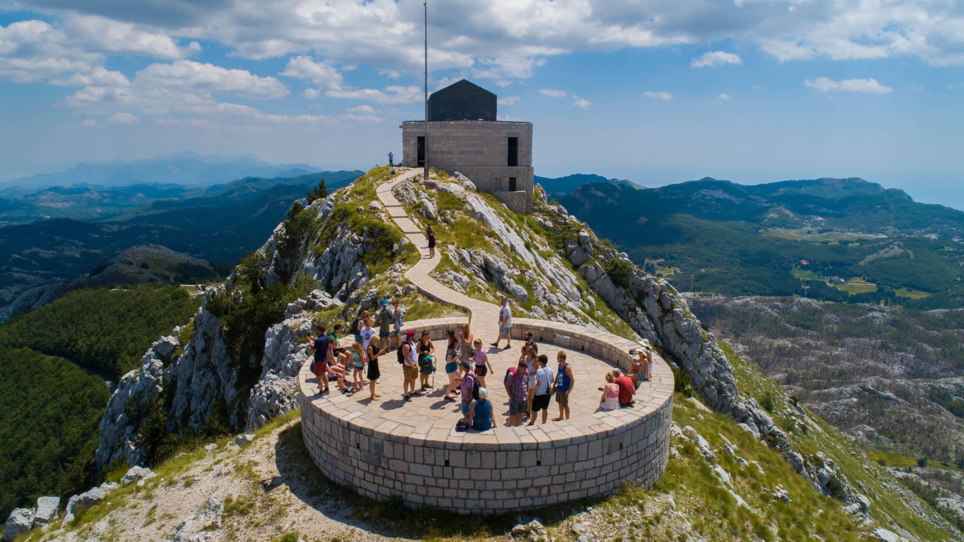 Lovcen viewpoint with the Lovcen Mausoleum in the background from our Great Montenegro Tour
